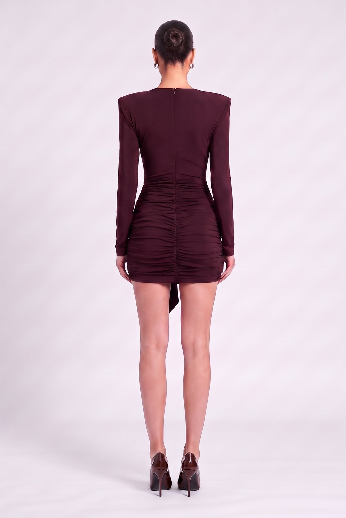 Burgundy Draped Mini Dress with Scarf Details