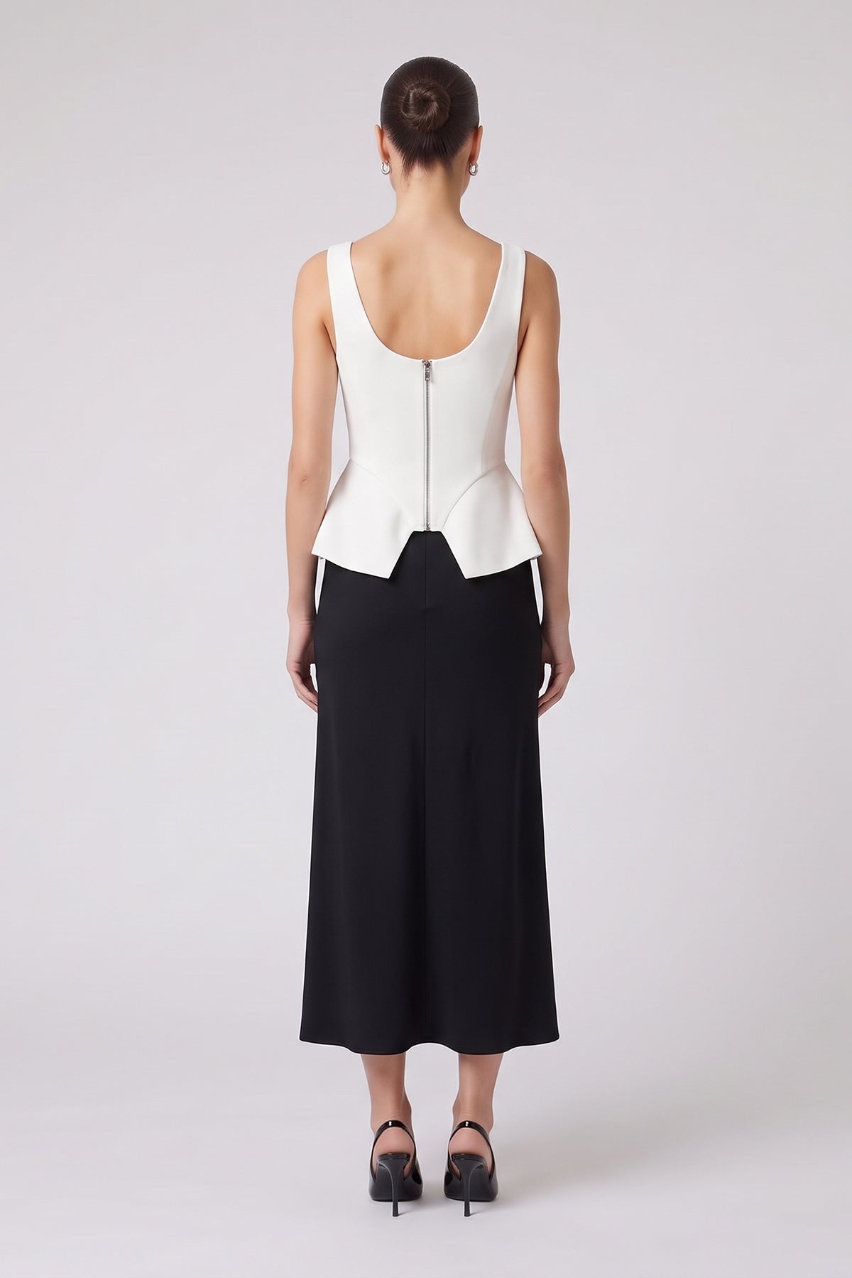 White & Black Corset & Midi Skirt Set