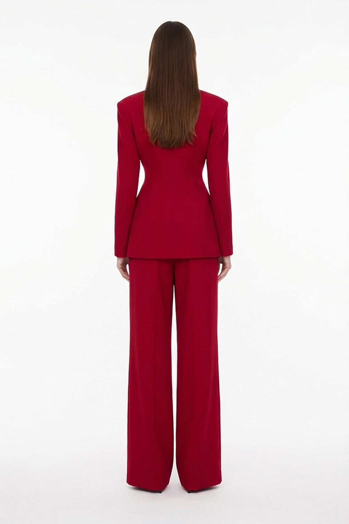 Dark red Suit with Balloon Blazer and Wide leg trousers