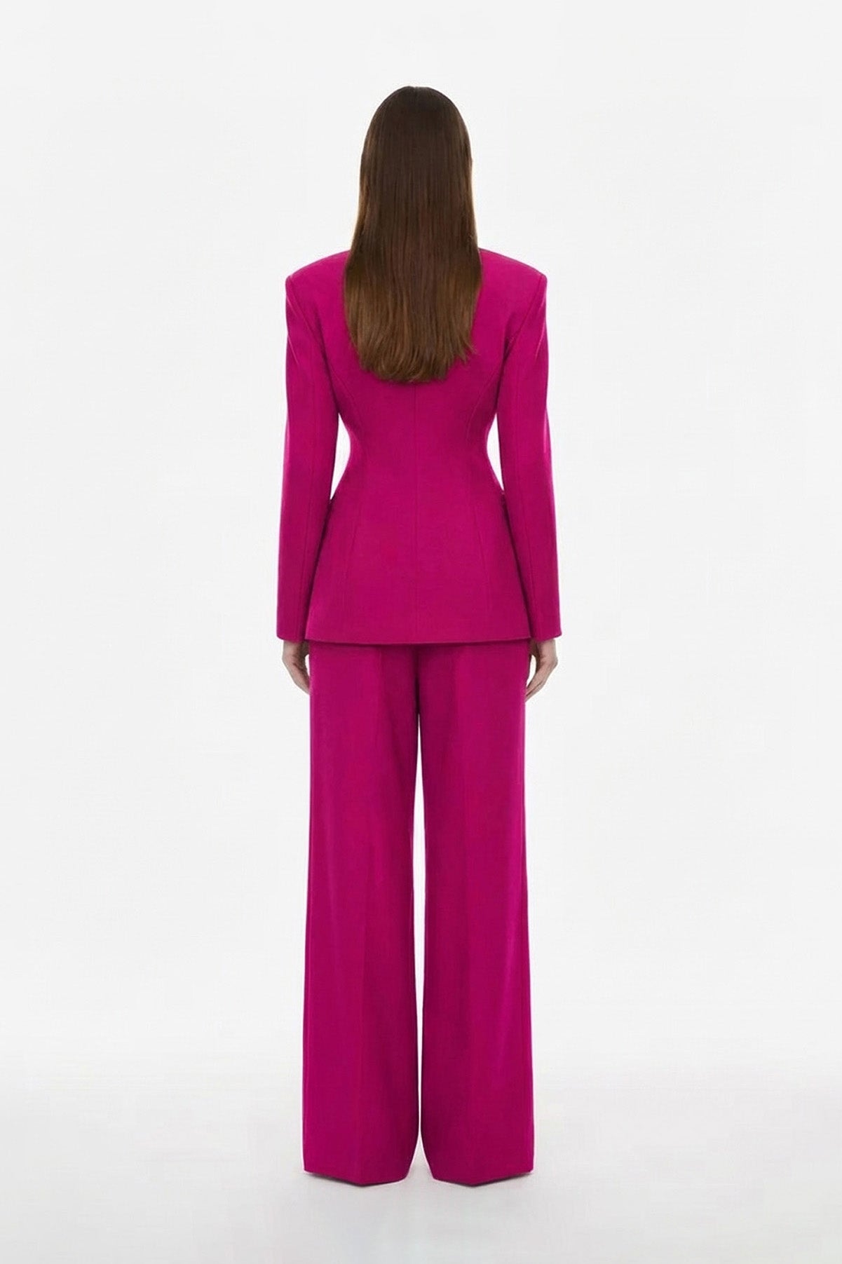 Fuchsia Suit with Balloon Blazer and Wide leg trousers