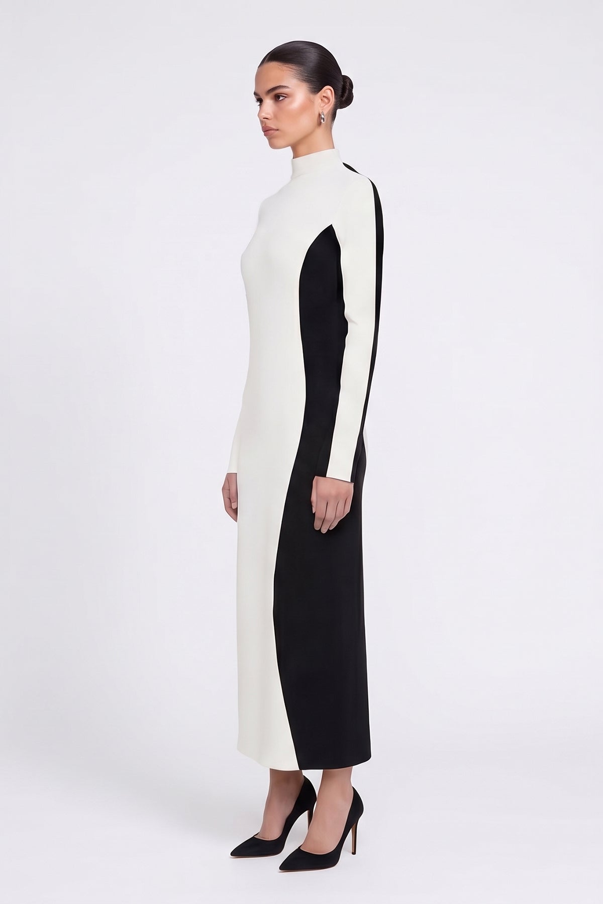 White and Black Bicolor Modal Maxi Dress
