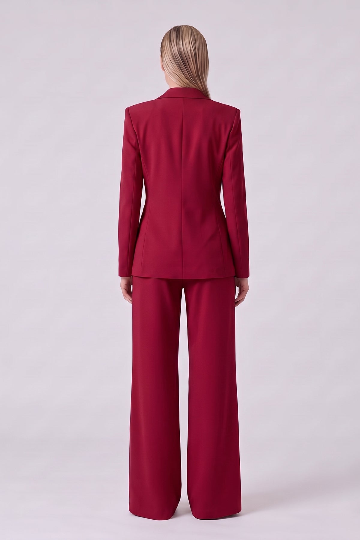 Red Suit with Belted Blazer and Wide-Leg Trousers
