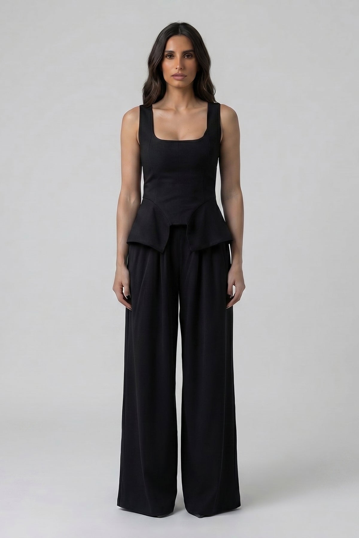 Black Linen-Style Set with Wide Legs