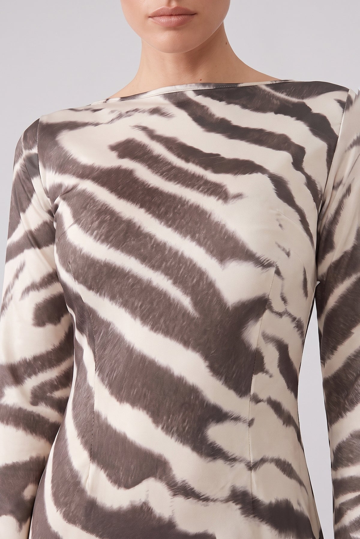 Zebra Print Midi Dress with Flared Sleeves