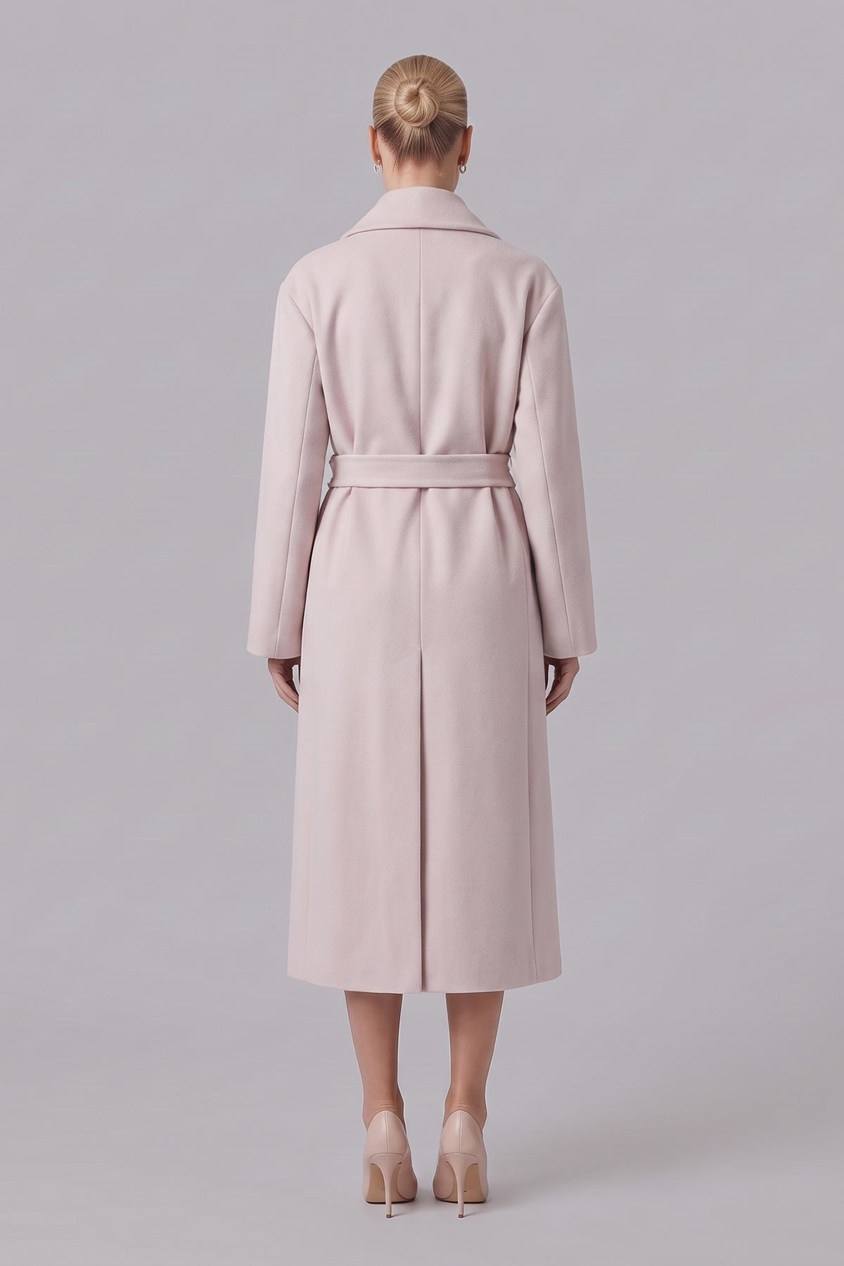 Long Wool Blend Coat with Rounded Lapels in Taupe