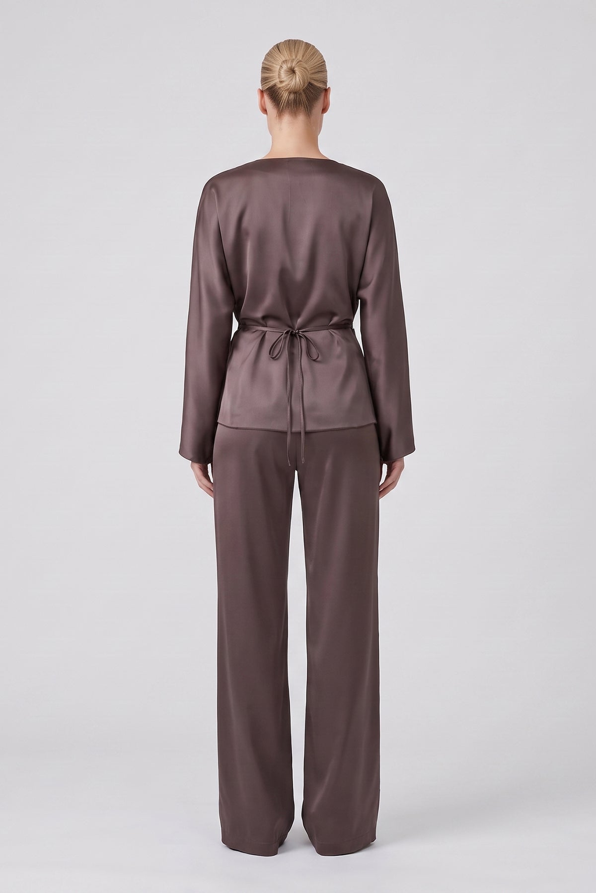 Satin Draped Top & Wide-Leg Trousers Set