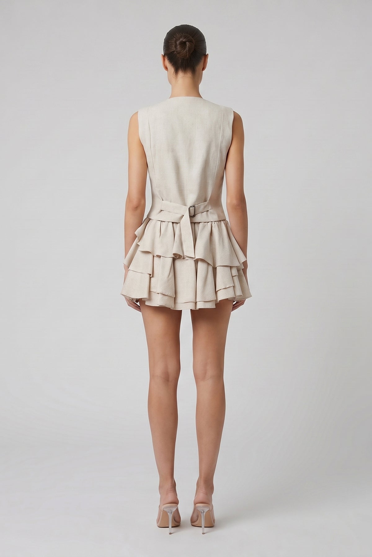 Linen Set with Vest and Ruffle Skirt