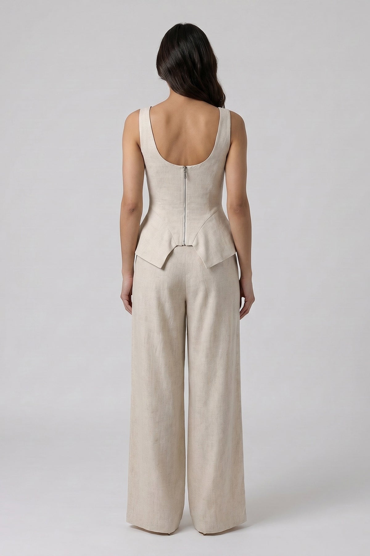 Cream Linen-Style Set with Wide Legs