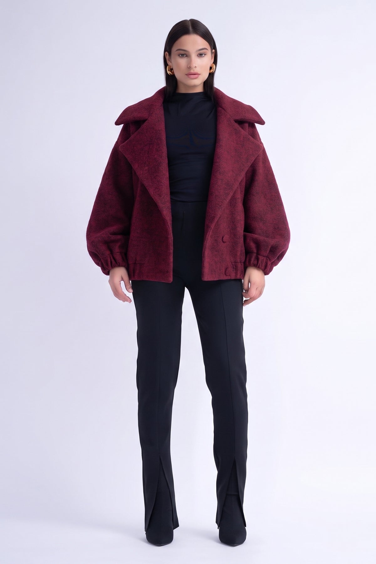 Burgundy Bomber Jacket With Lapels