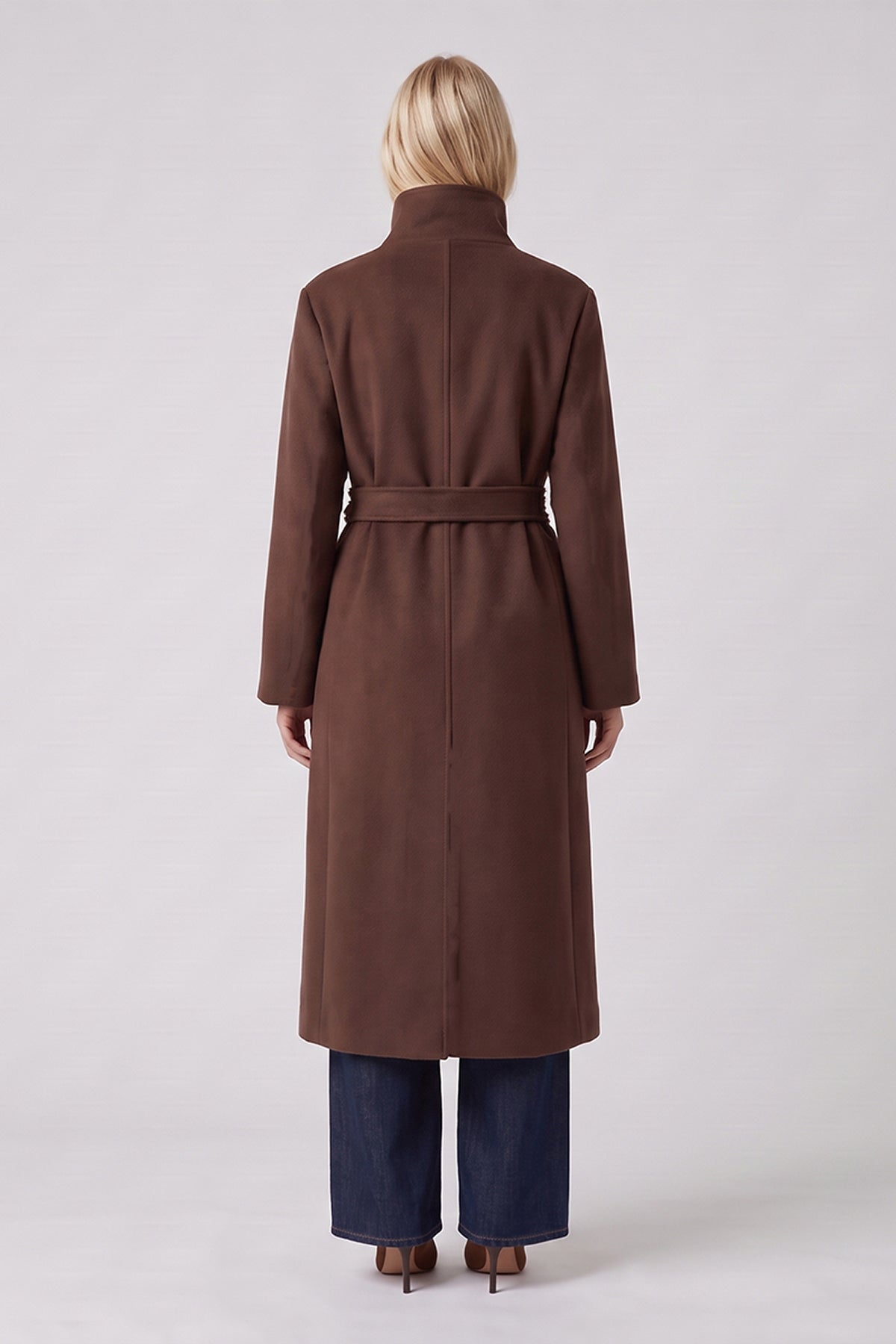 Long Brown Coat with High Collar