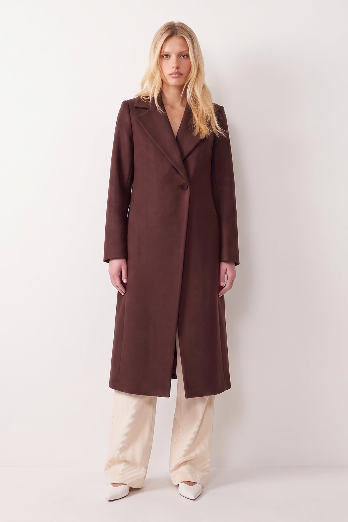 Brown Maxi Wool Blend Coat