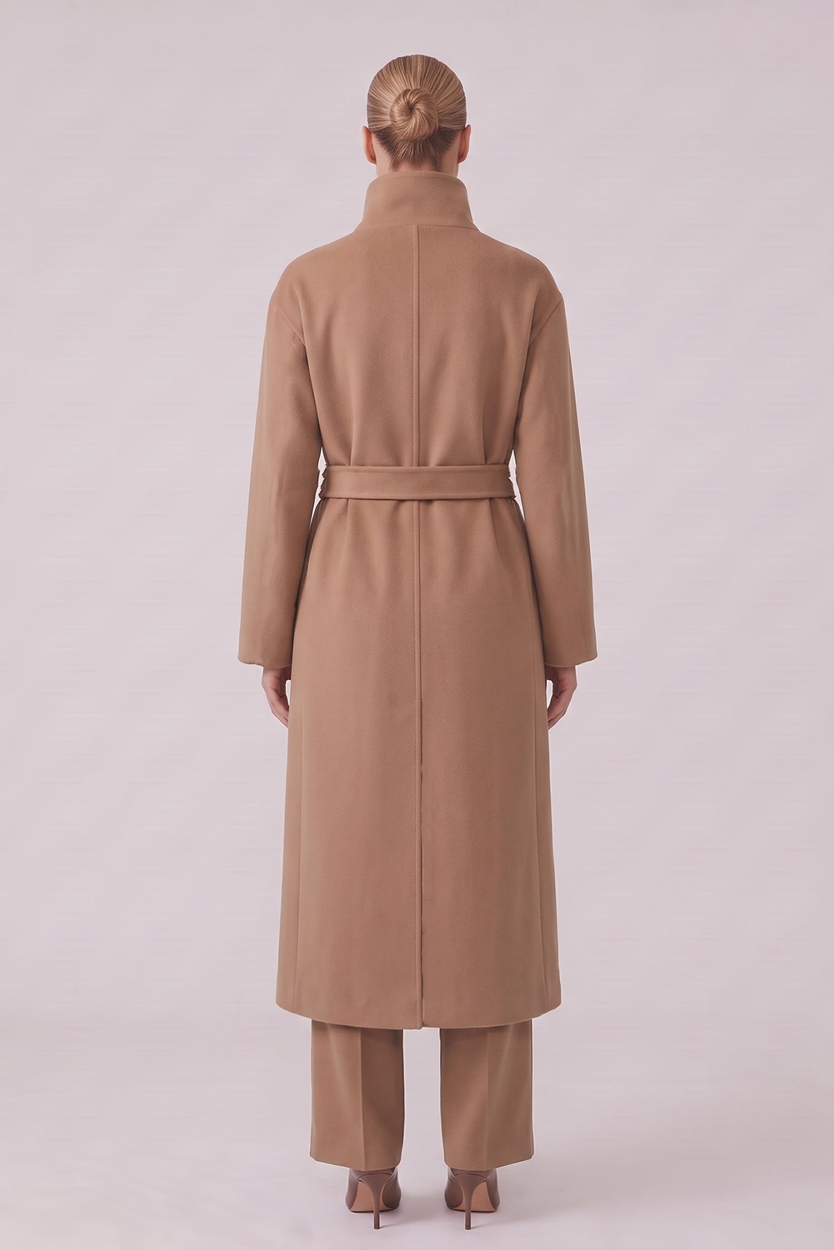 Long Camel Coat with High Collar