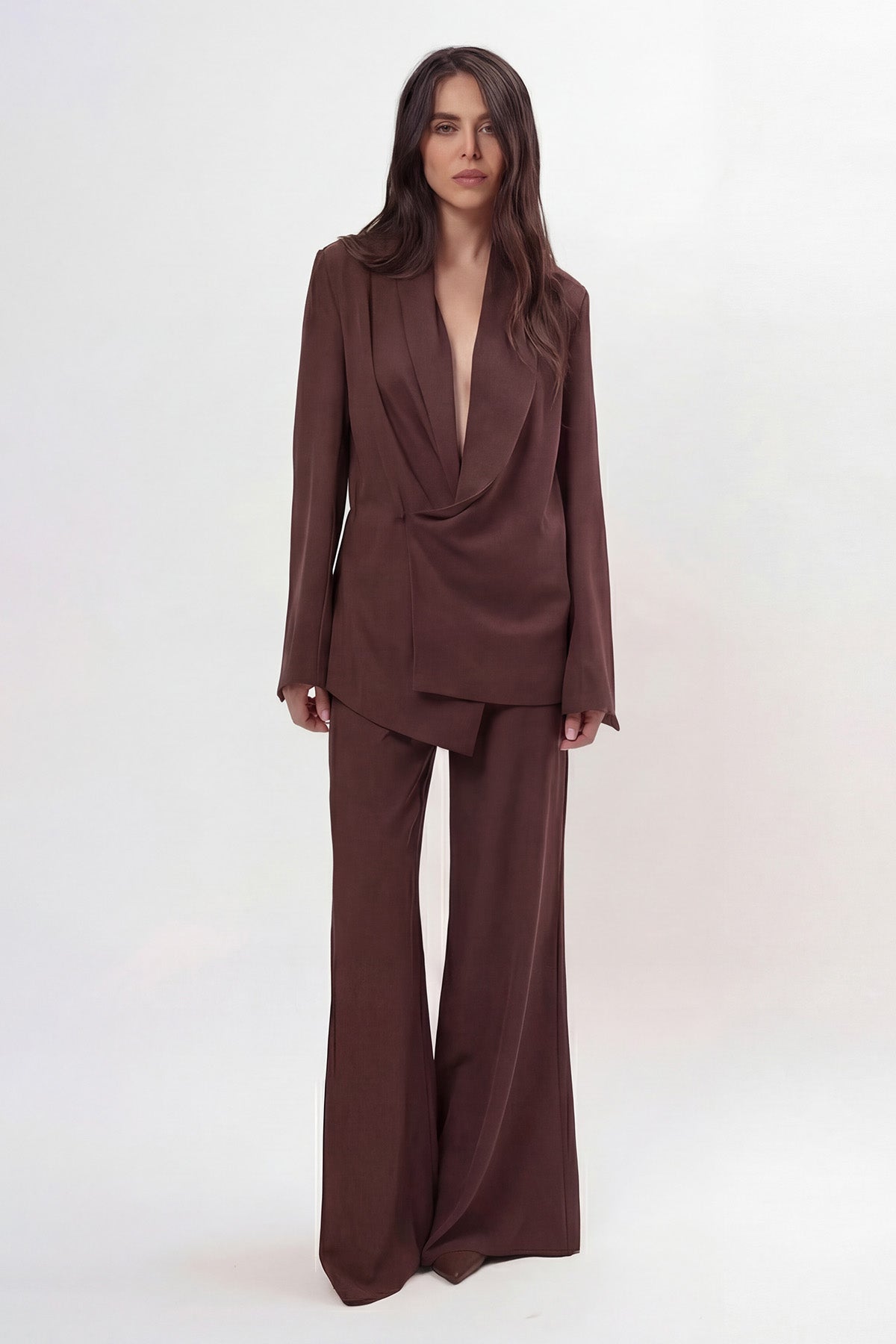 Set maro cu sacou petrecut și pantaloni flared