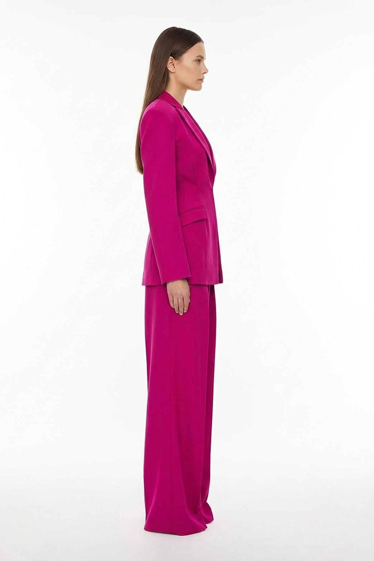 Fuchsia Suit with Balloon Blazer and Wide leg trousers