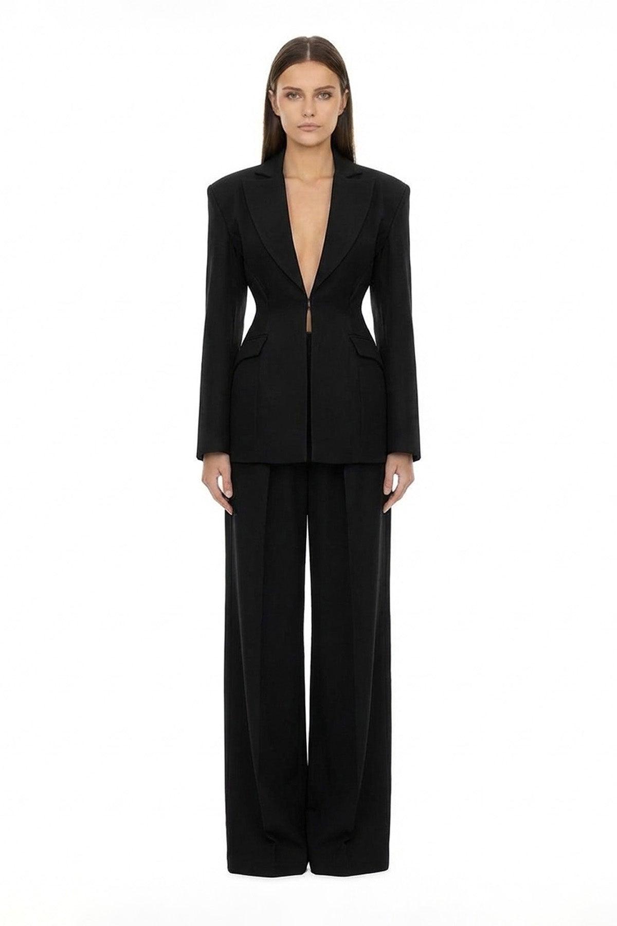 Black Suit with Balloon Blazer and Wide leg trousers