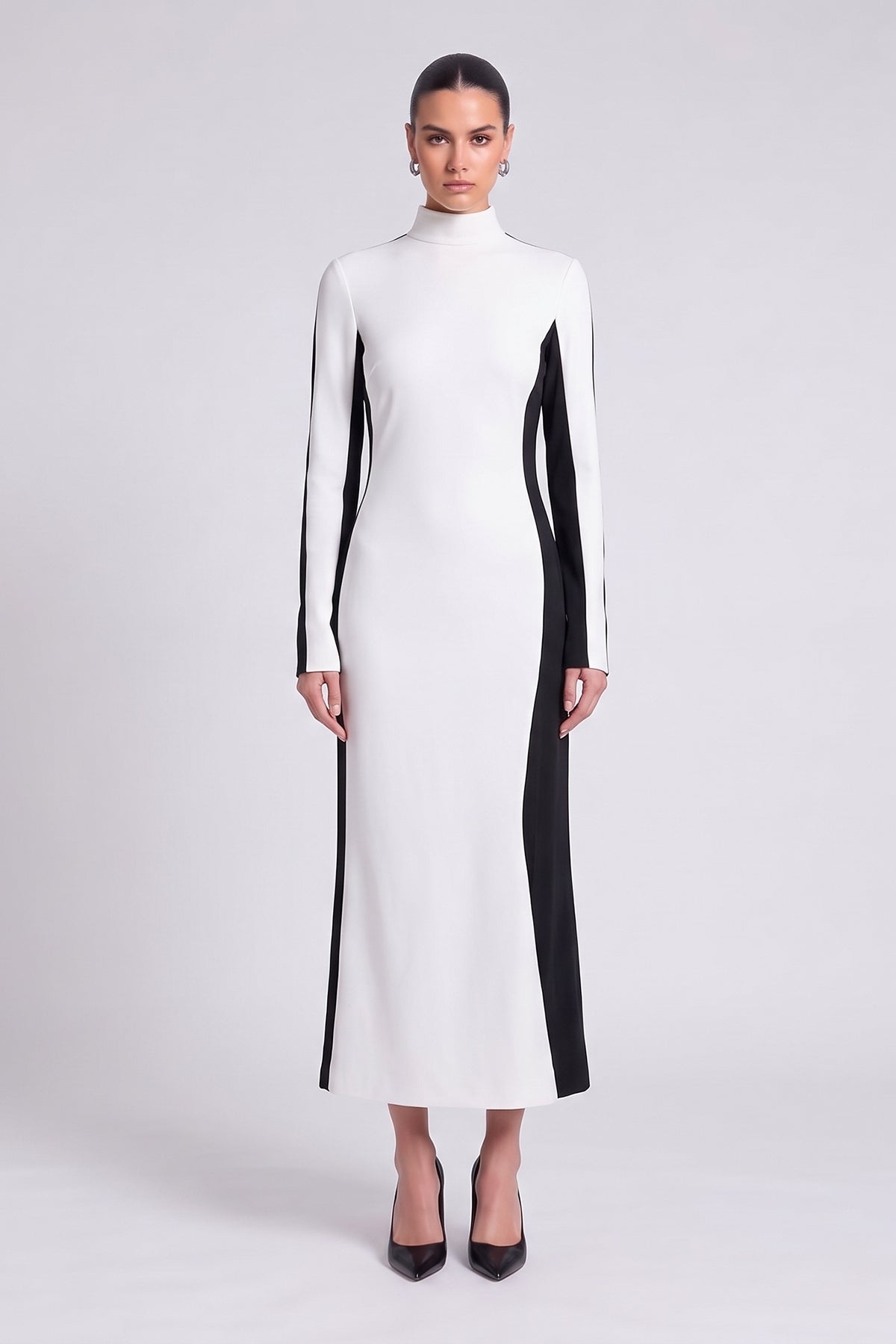 White and Black Bicolor Modal Maxi Dress