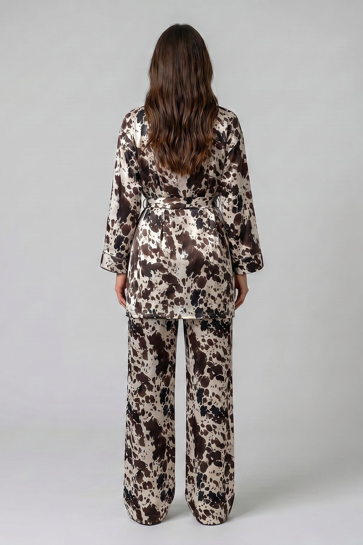 Cow Print Kimono and Pants Set
