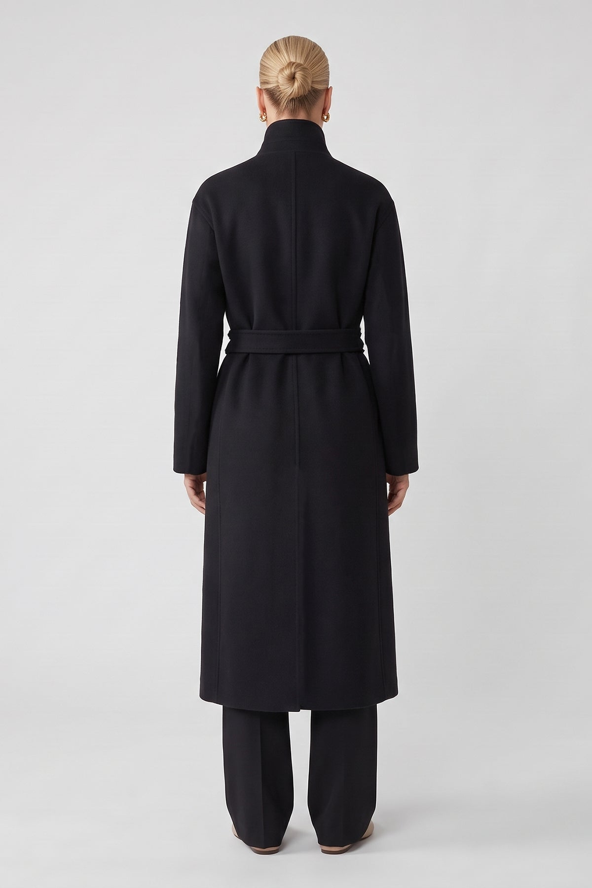 Long Black Coat with High Collar