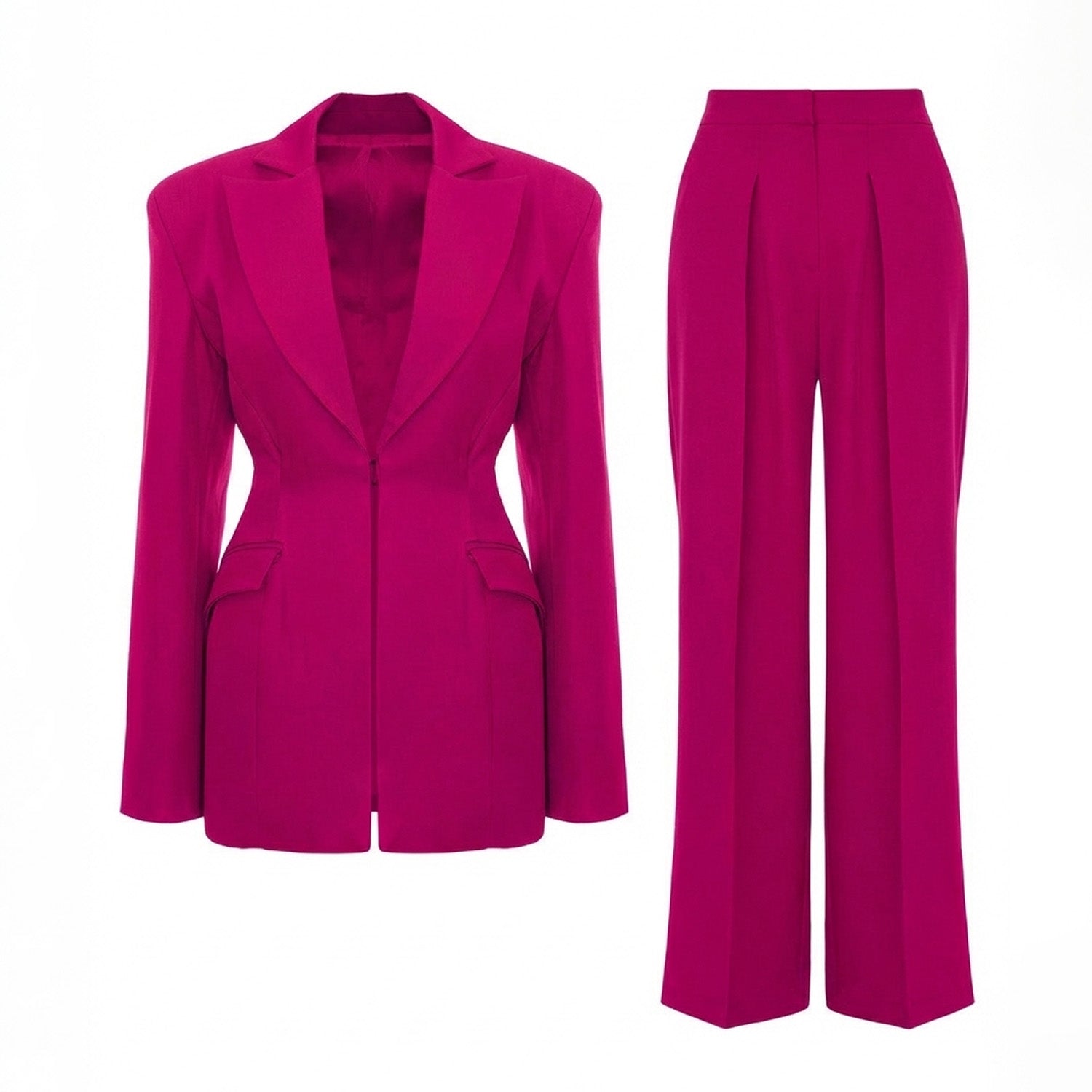 Fuchsia Suit with Balloon Blazer and Wide leg trousers