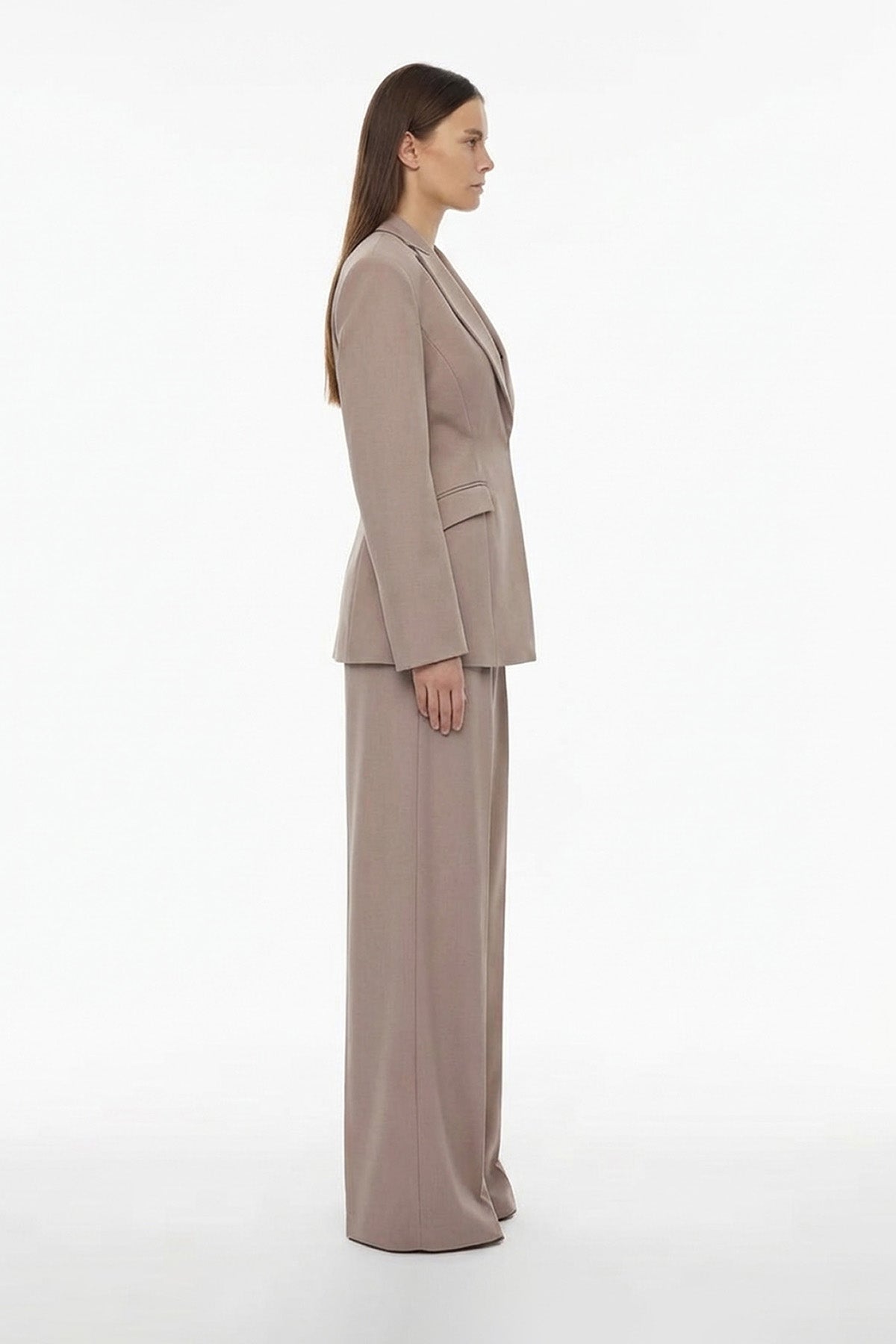 Beige Suit with Balloon Blazer and wide leg Trousers