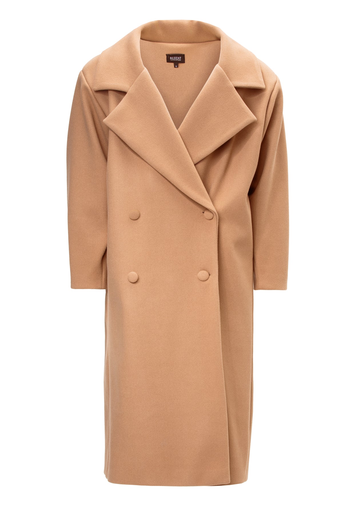 Camel Structured Wool Coat With Oversized Lapels