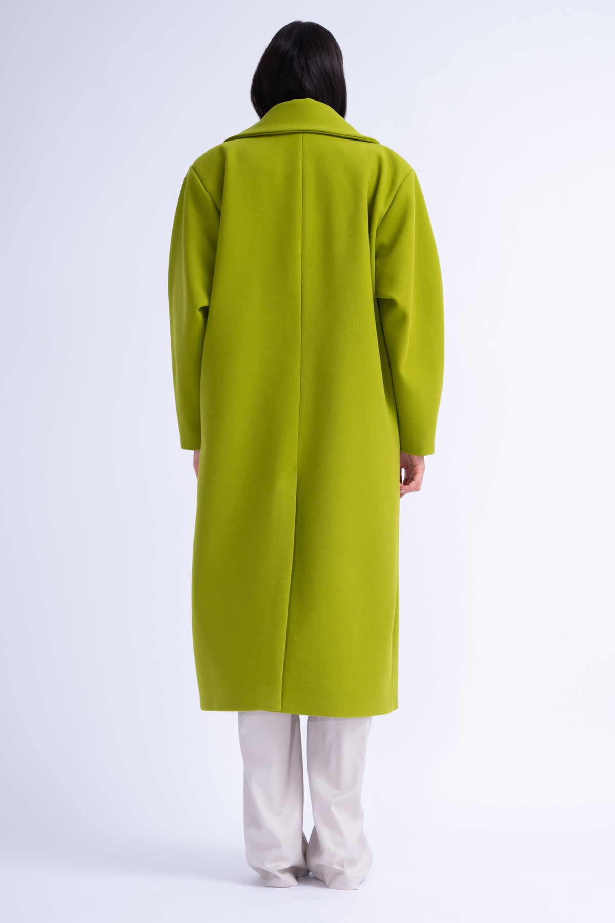Green Structured Wool Coat With Oversized Lapels