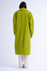 Green Structured Wool Coat With Oversized Lapels