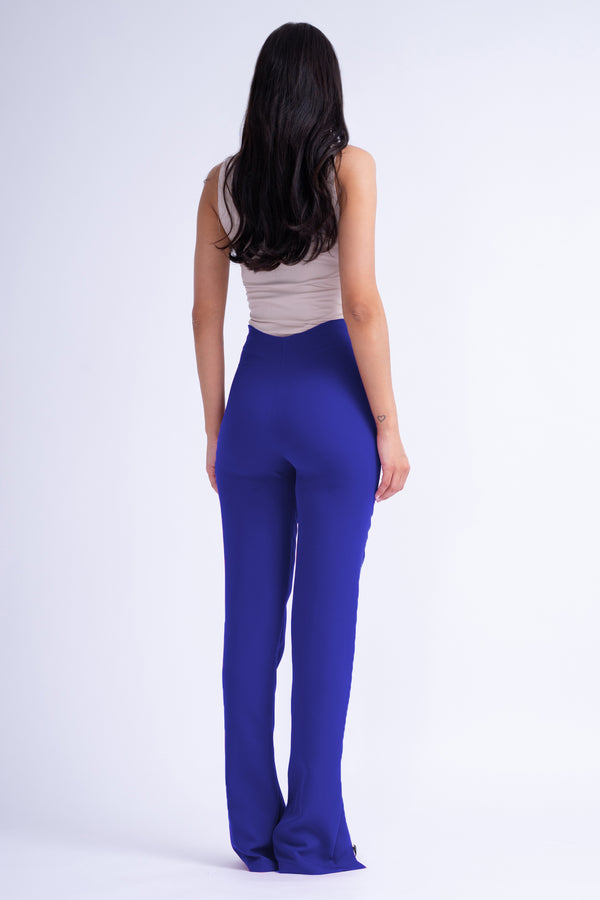 Electric Blue Slim Fit Pants With Front Slit