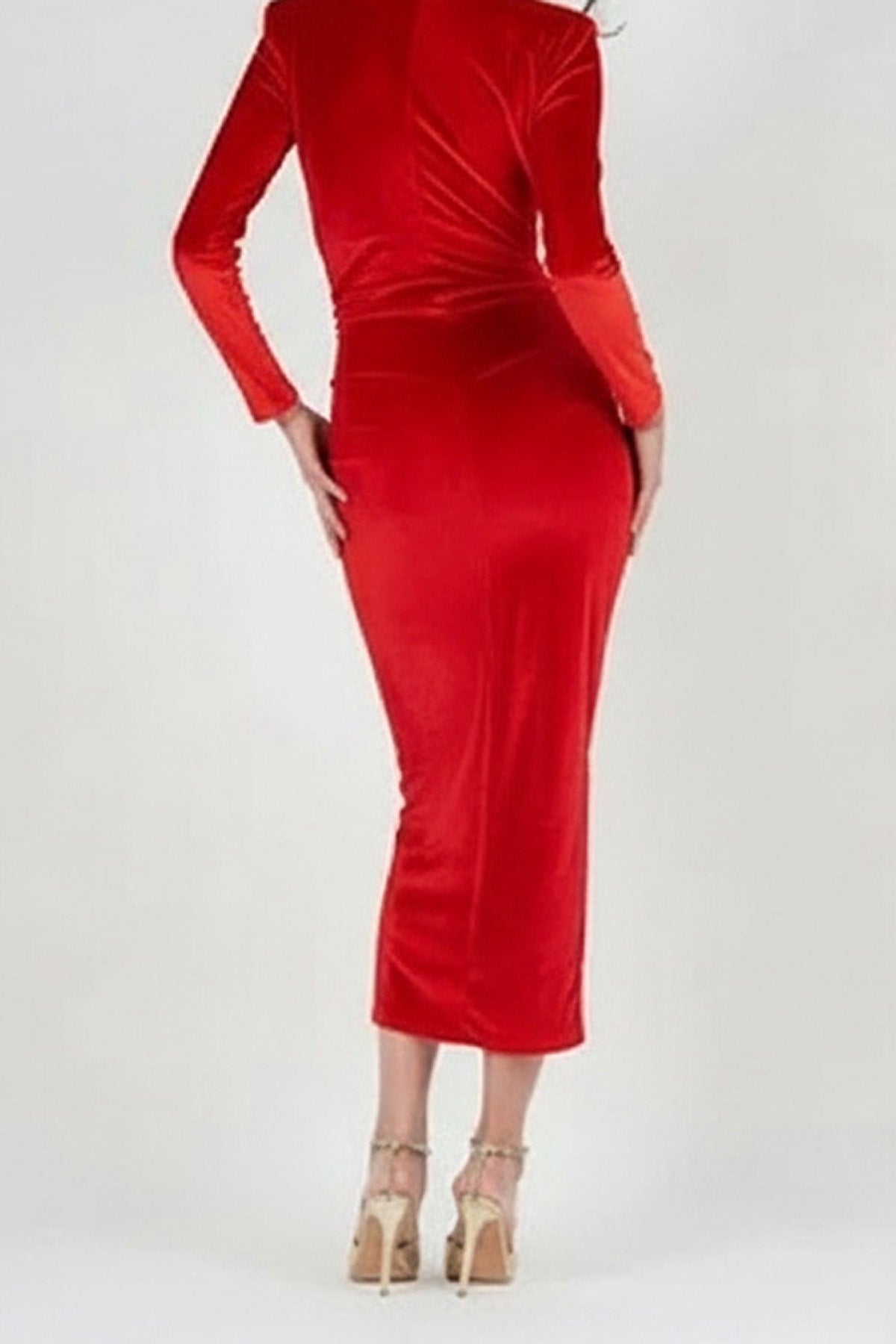 Velvet Red Midi Ruffle Dress