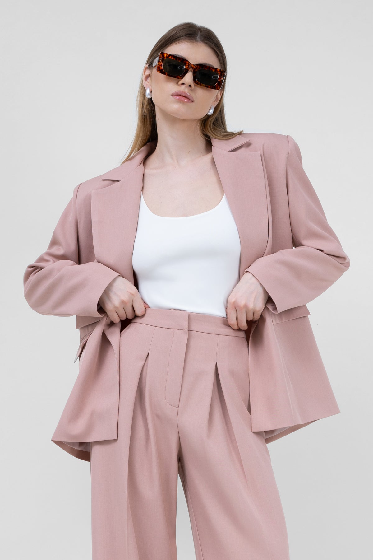 Pastel Pink Regular Blazer With Double Pocket