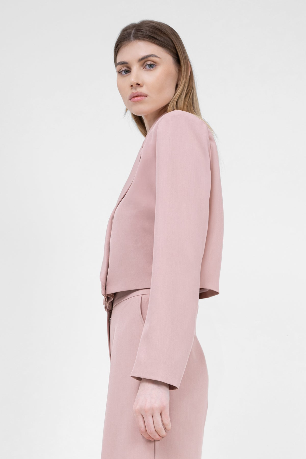 Pastel Pink Double Breasted Cropped Blazer