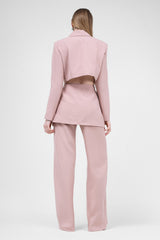 Pastel Pink Suit With Blazer With Waistline Cut-Out And Stripe Detail Trousers