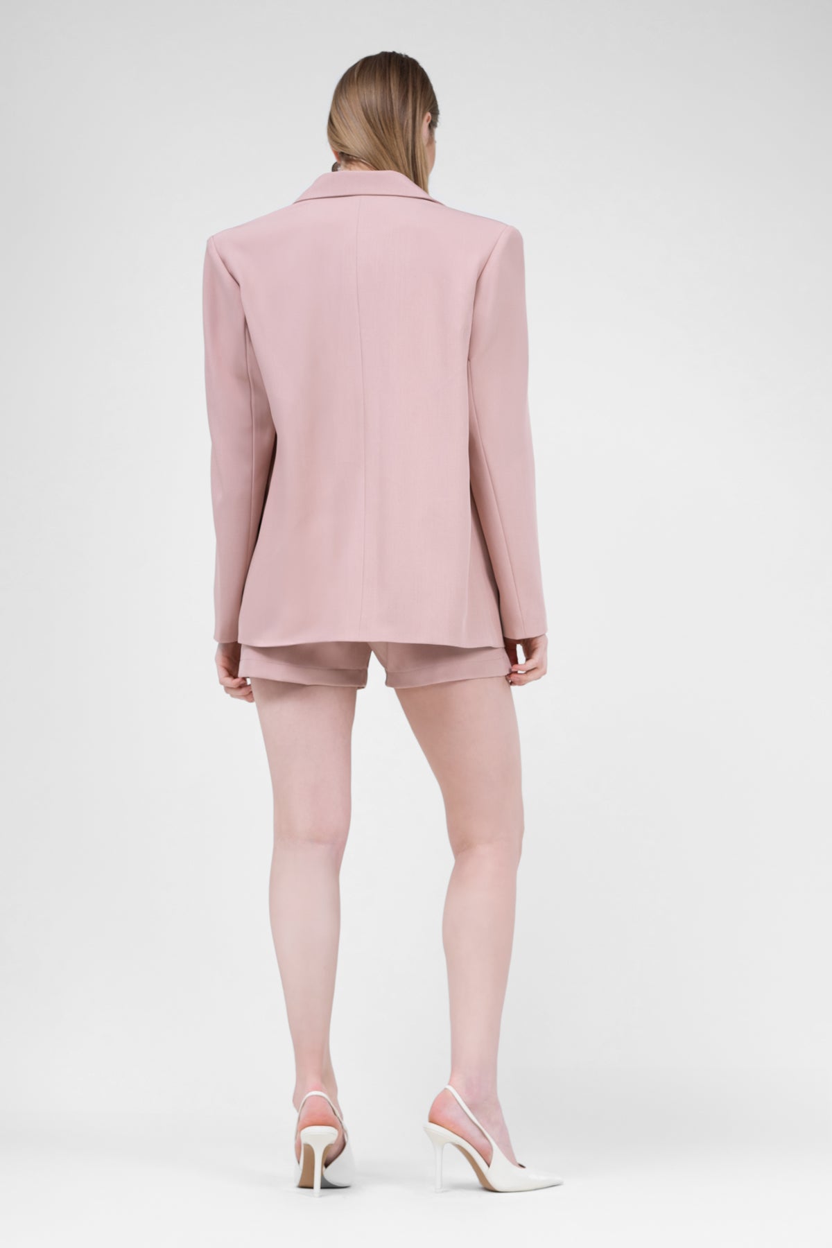 Pastel Pink Suit With Regular Blazer With Double Pocket And Skort