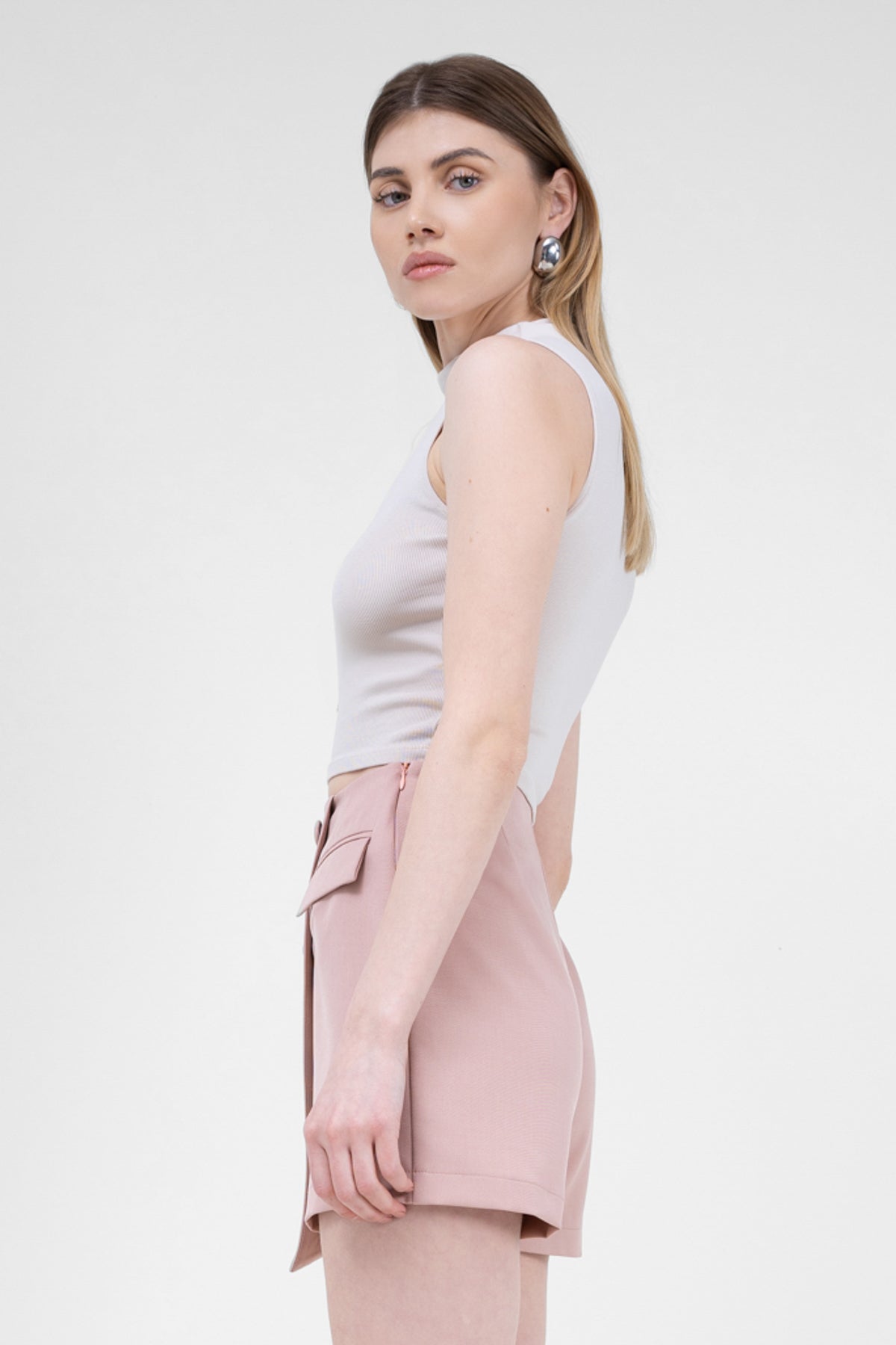 Pastel Pink Asymmetrical Skirt With Pockets