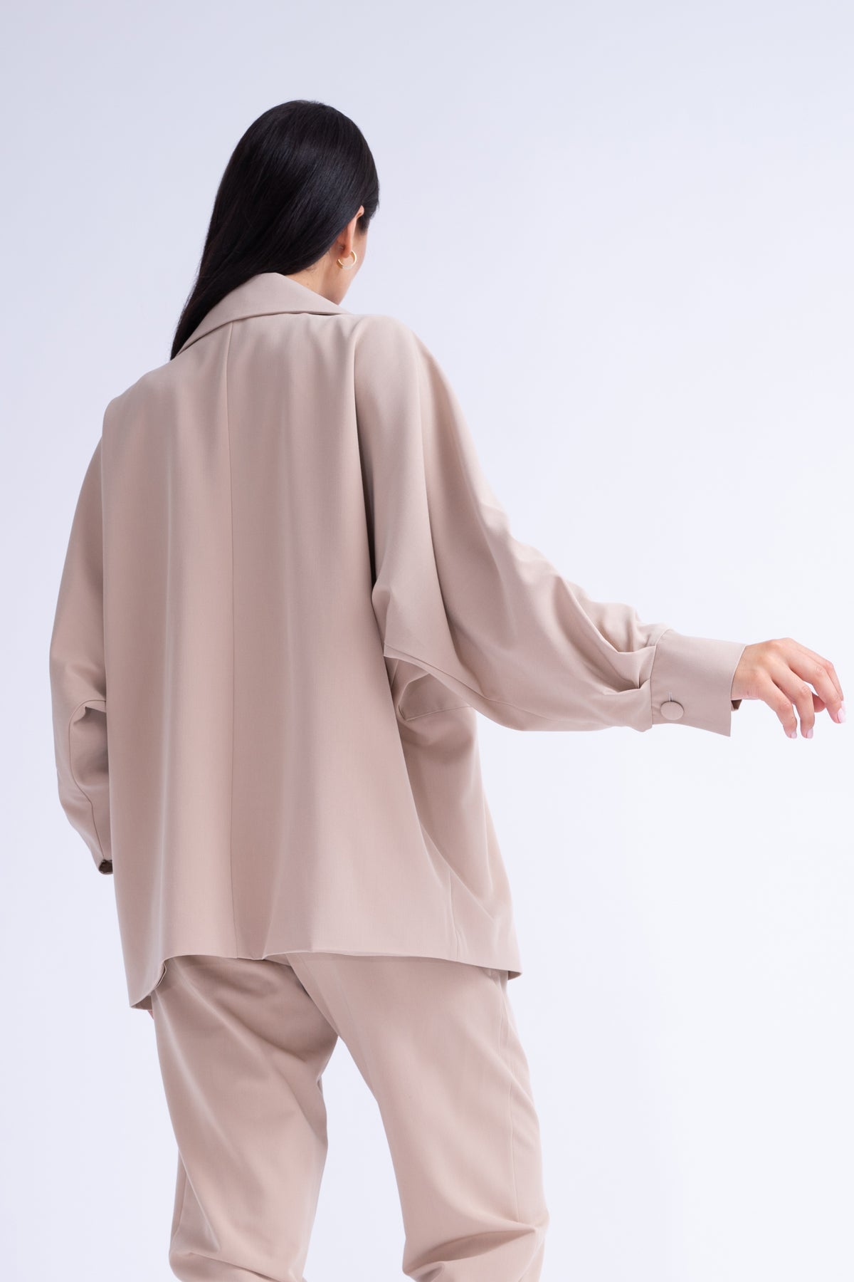 Beige Oversized Blazer With Flap Pockets