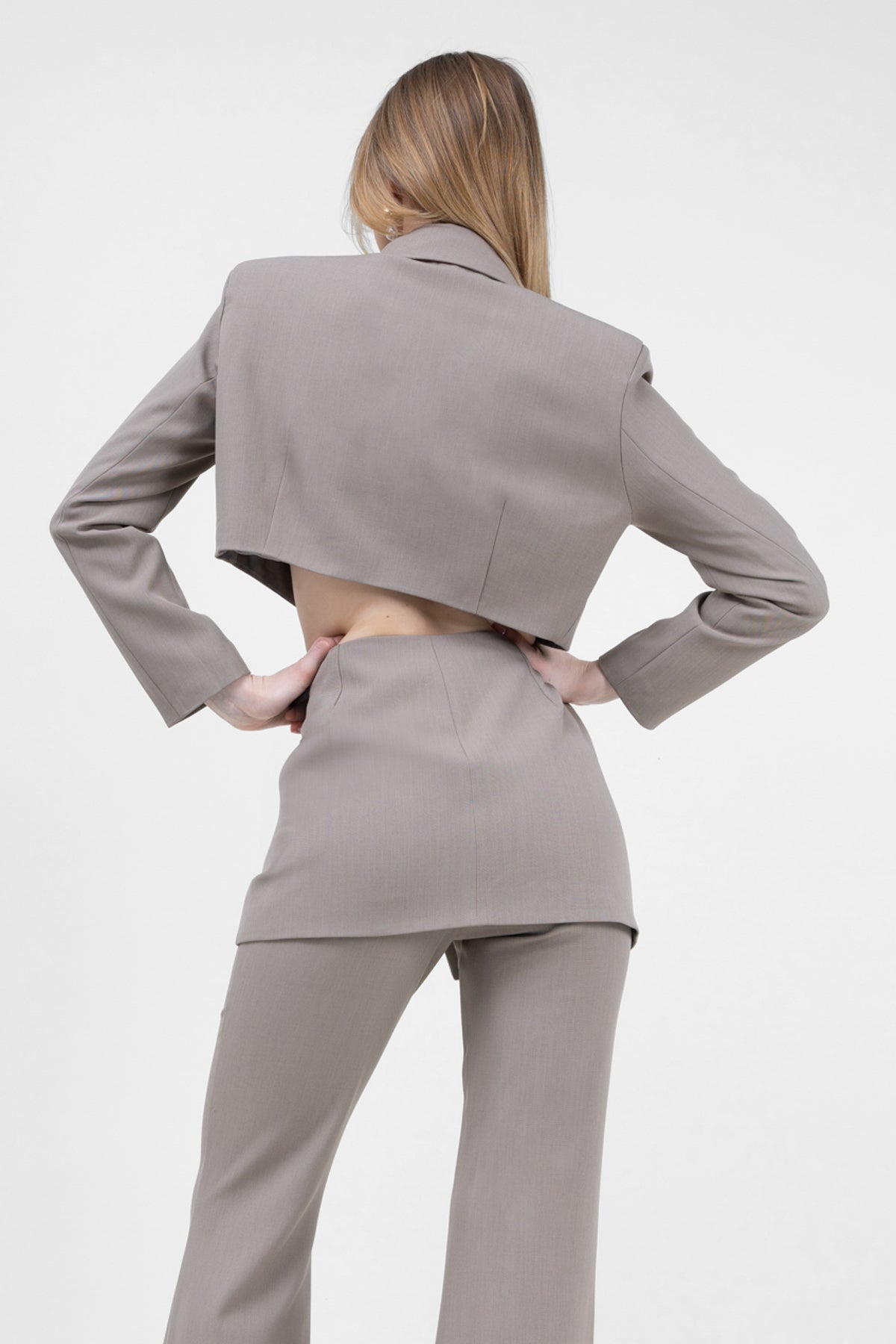 Beige Blazer With Waistline Cut-Out