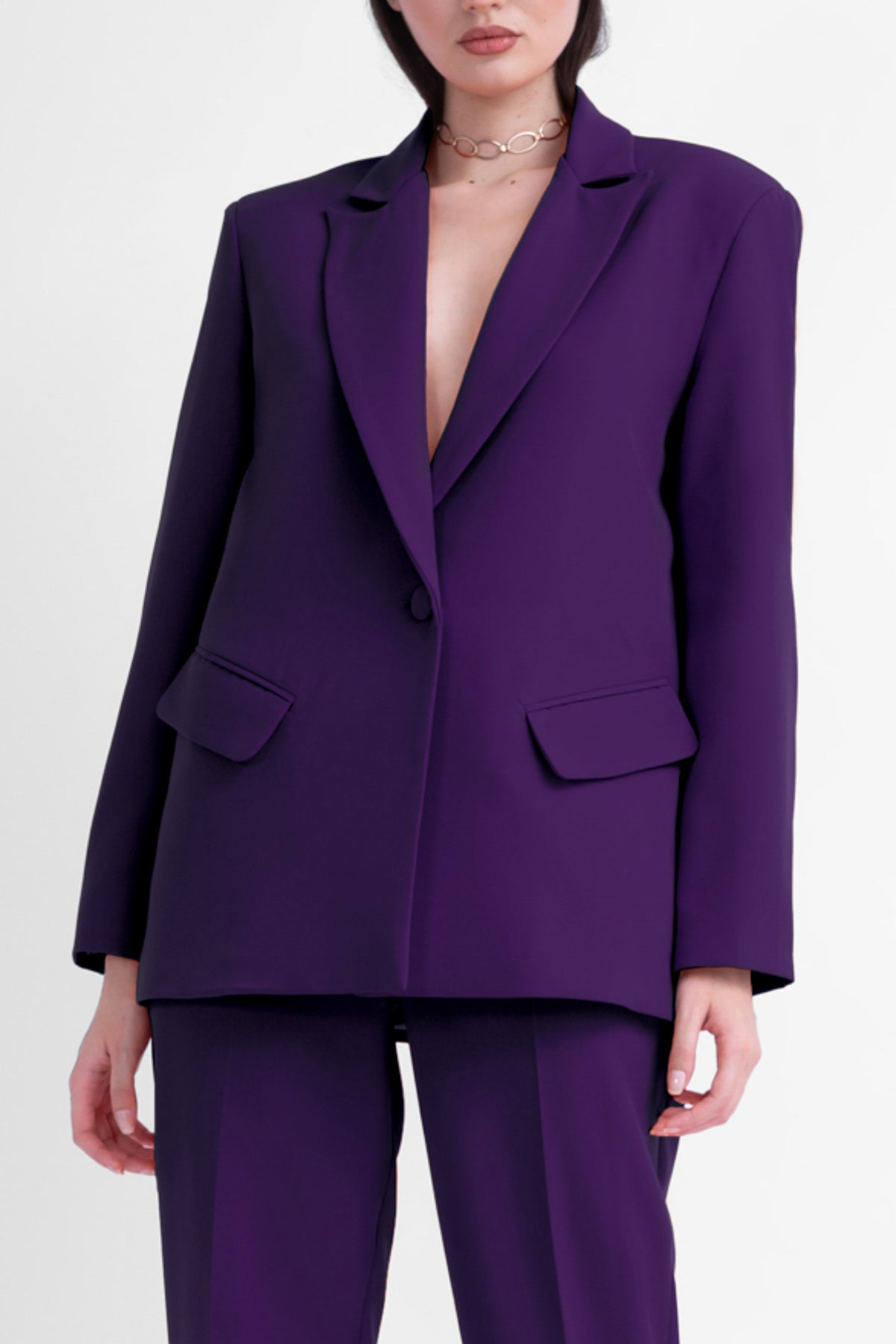 Deep Purple regular blazer with asymmetrical flap pockets – Bluzat