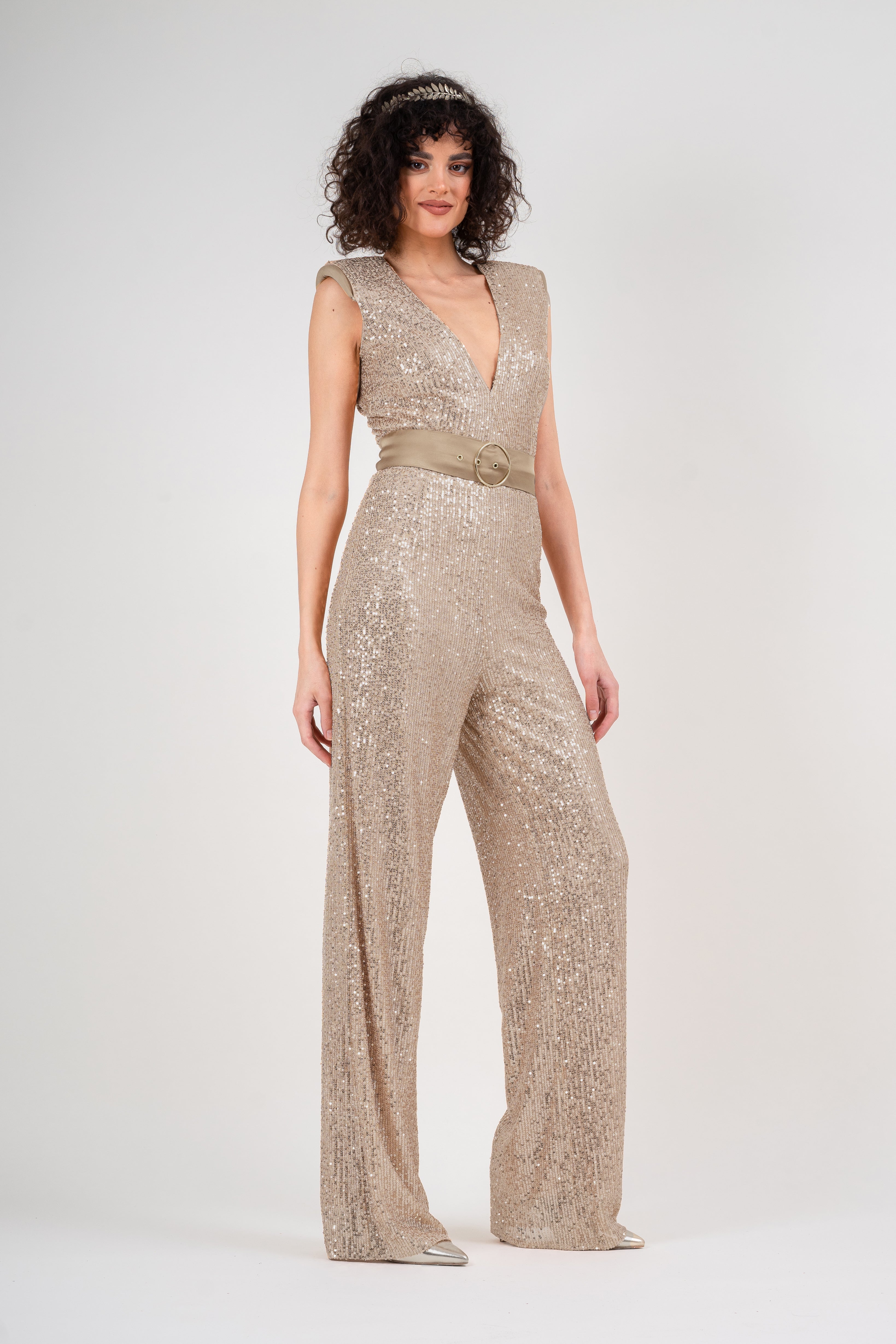 Sequin gold jumpsuit with padded shoulders Bluzat