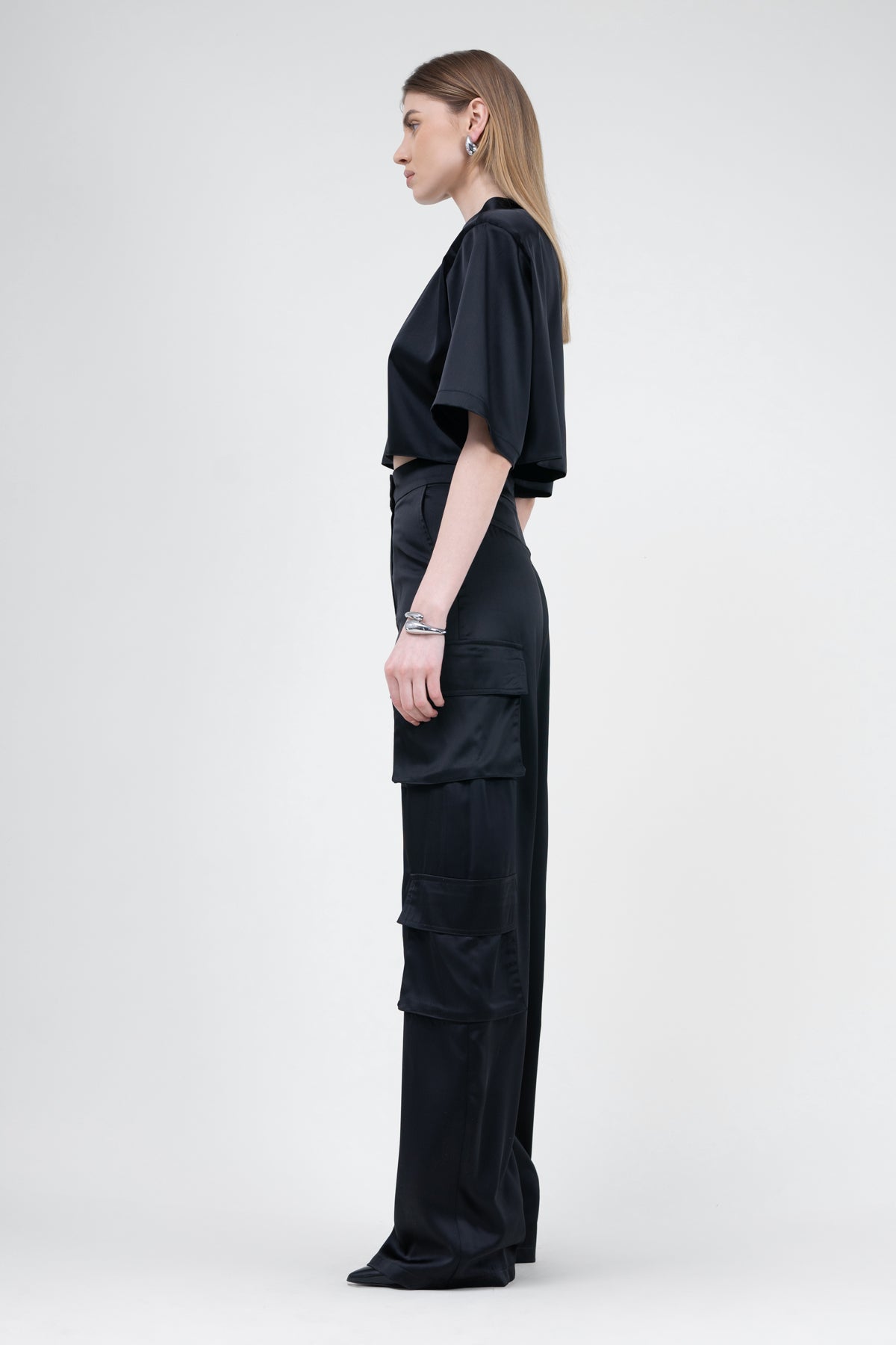 Black Matching Set With T-shirt and Cargo Trousers