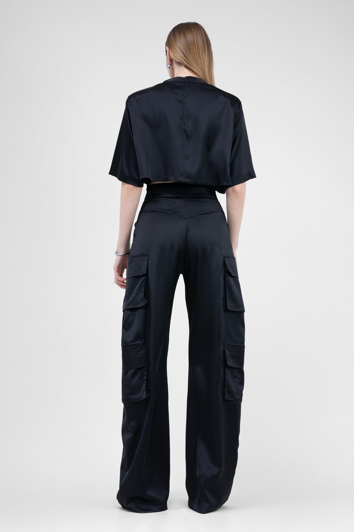 Black Matching Set With T-shirt and Cargo Trousers