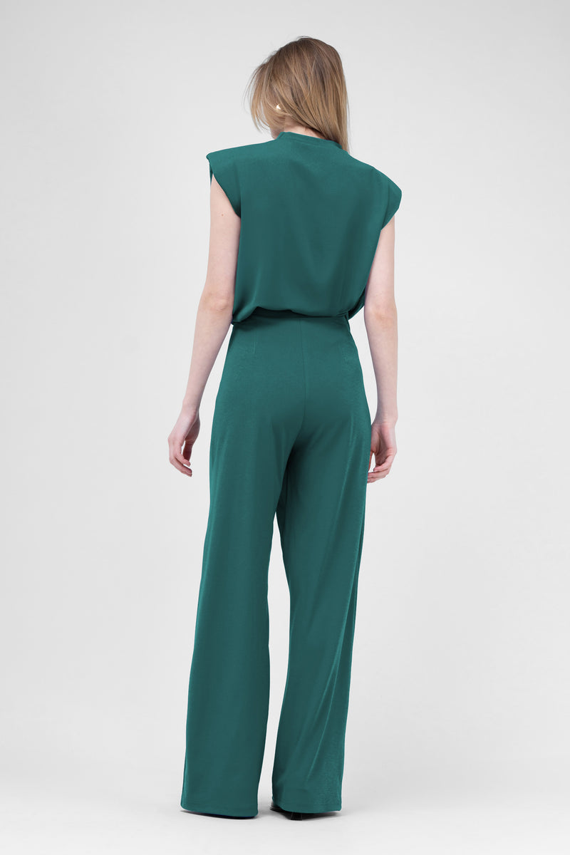 Green Set With T-shirt And Asymmetrical Wide Leg Trousers