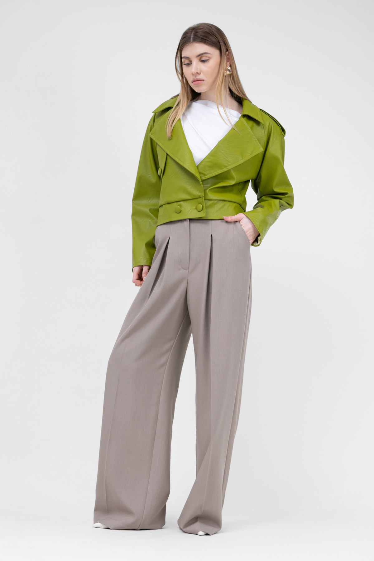 Jacheta biker din ecopiele verde