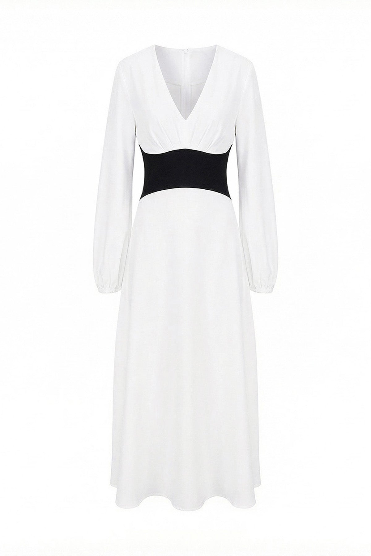 Rochie elegantă alba cu talie accentuată