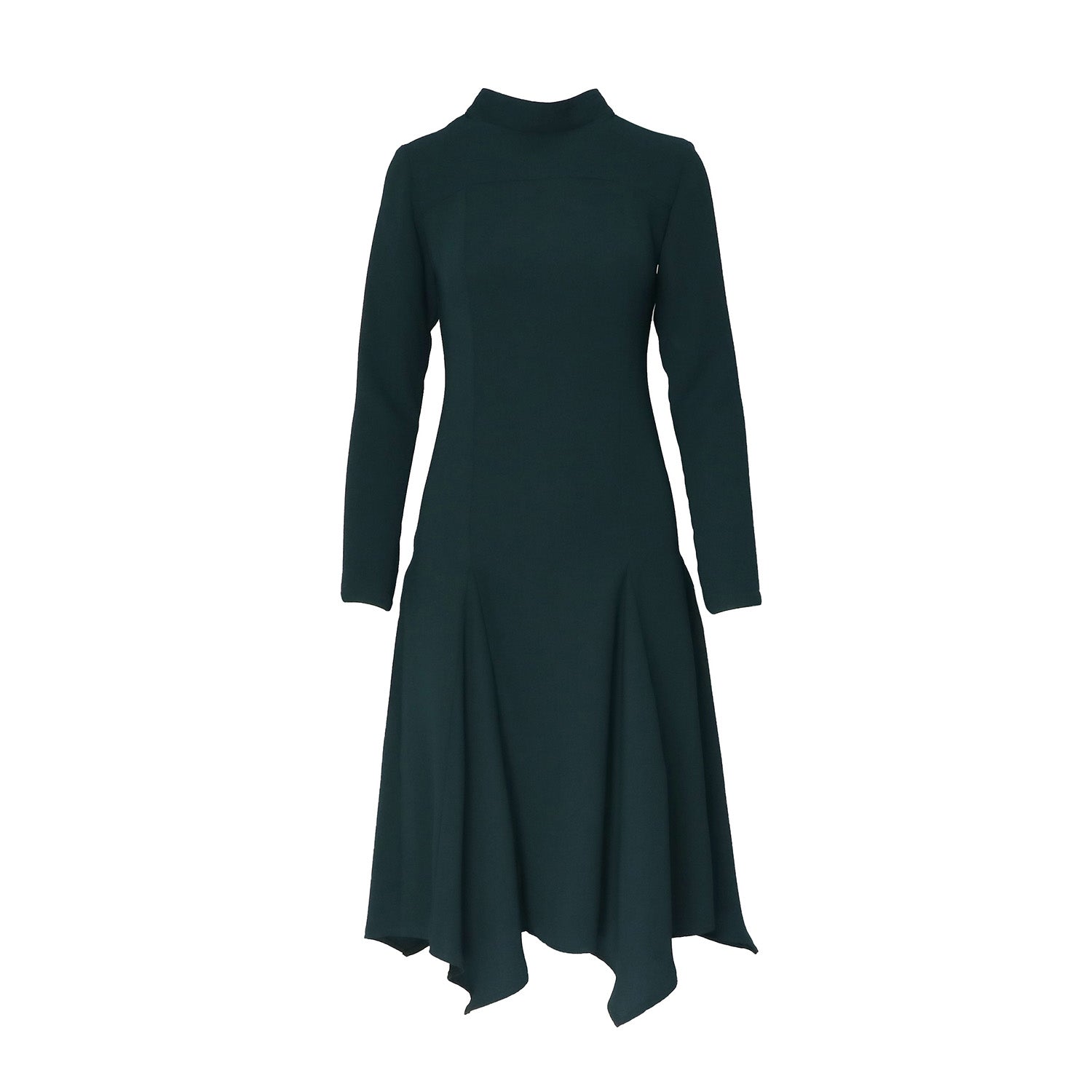 Rochie evazata verde cu maneci lungi si clini