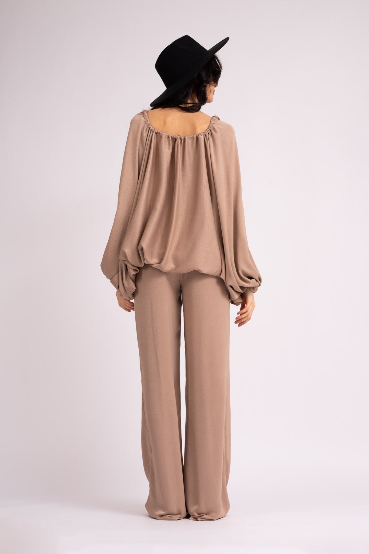 Beige blouse with adjustable cords