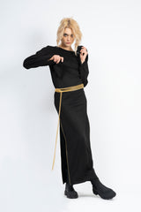 Black maxi dress with slits and zipper
