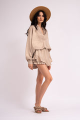 Metallic Beige set with blouse and pants with skirt