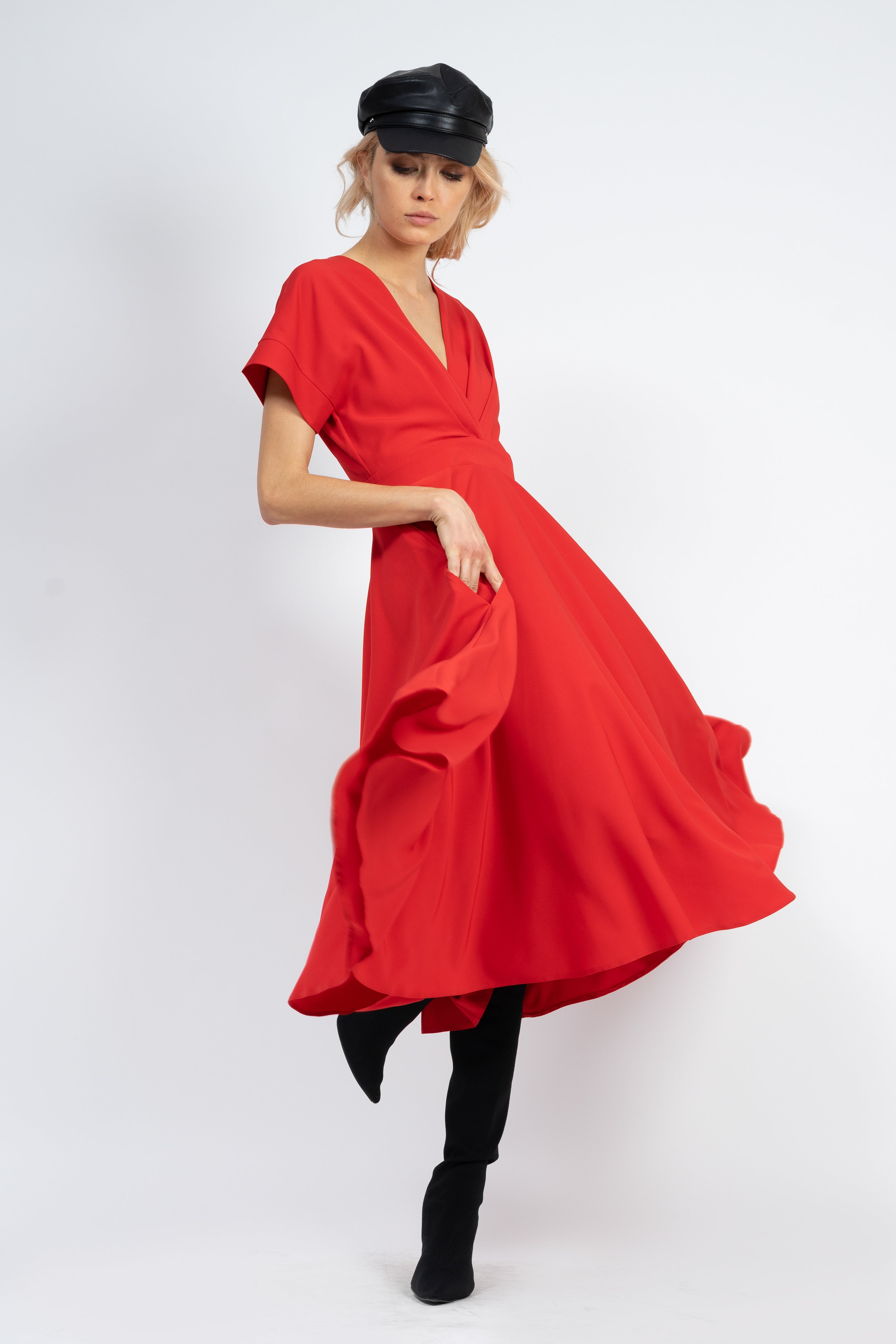 Red midi cocktail dress