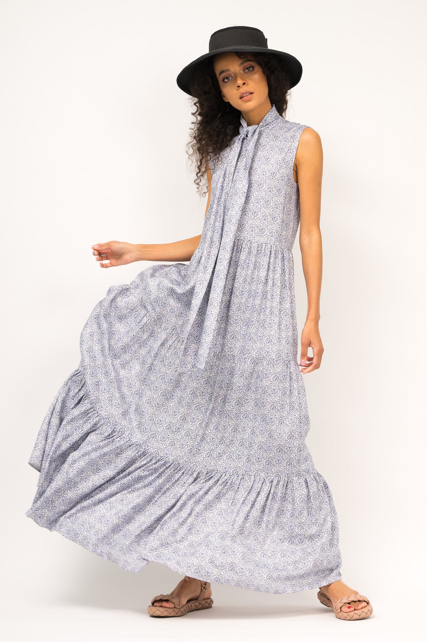 Rochie maxi printata cu esarfa