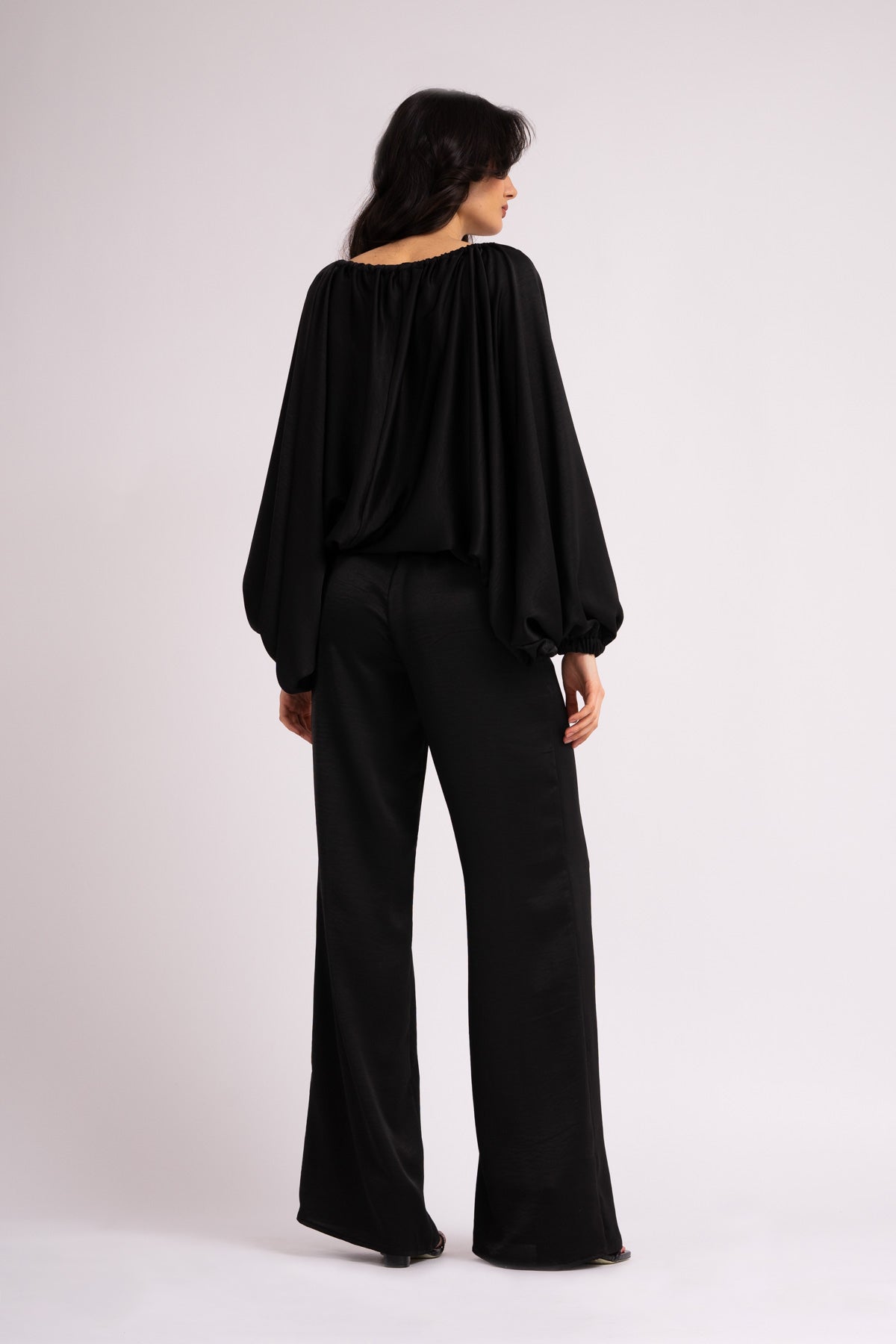 Black blouse with adjustable cords